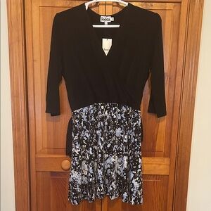 Leota Black & Blue Belted Mini Dress Plus Size 3X/3L NWT Stretch 3/4 Sleeve